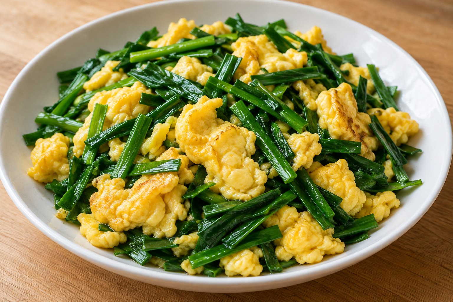 Chinese Chive Scrambled Eggs — AI-generated dish reference, not a photo