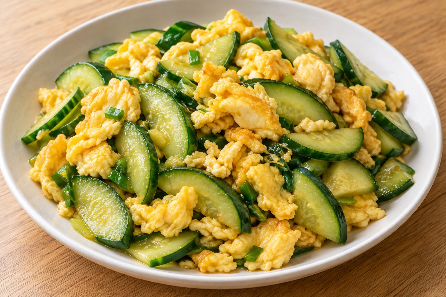 Cucumber & Egg Stir-fry — AI-generated dish reference, not a photo
