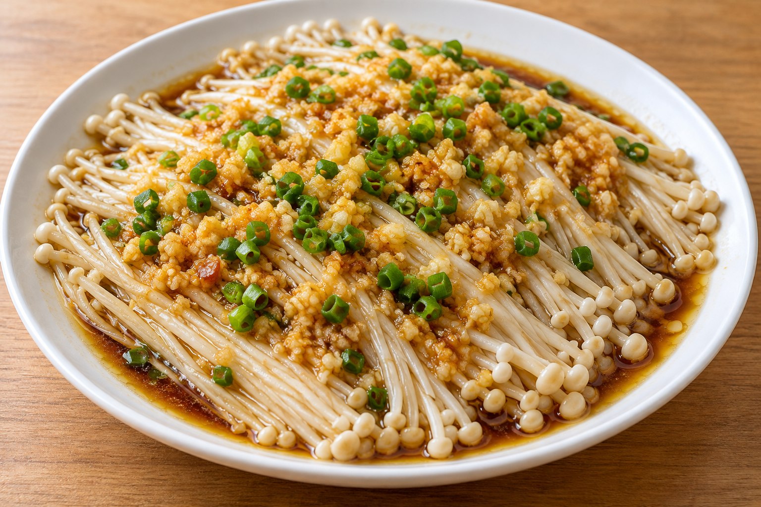 Garlic Steamed Enoki Mushrooms — AI-generated dish reference, not a photo