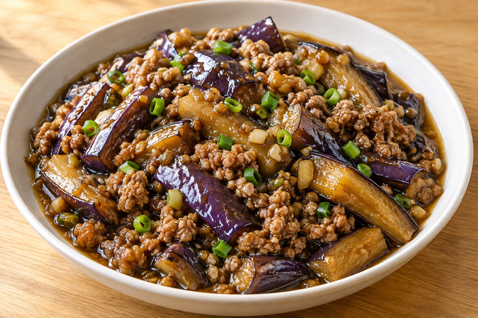 肉末茄子 — AI生成菜品示意图，不是实拍